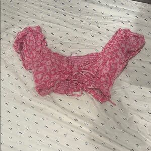 BP Pink Ruched Crop Blouse with Tie Front